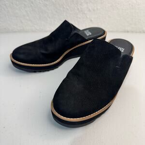 Eileen Fisher Loti Black Tumbled Nubuck Leather Slip-On Wedge Mule Clog Shoe 7.5